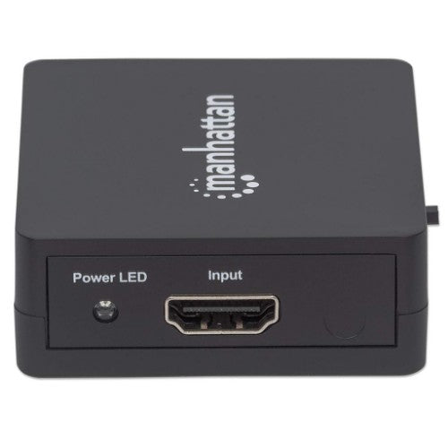 Manhattan HDMI Splitter 2-Port , 1080p, Black, Displays output from x1 HDMI source to x2 HD displays (same output to both displays), USB-A Powered (cable included, 0.7m), Three Year Warranty