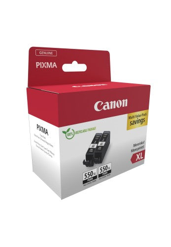 Canon 6431B010/PGI-550PGBKXL Ink cartridge black high-capacity pigmented twin pack Blister, 2x500 pages ISO/IEC 24711 5615 Photos 22ml Pack=2 for Canon Pixma IP 8700/IX 6850/MG 5450/MG 6350/MX 725