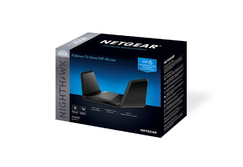 NETGEAR Nighthawk Tri-Band AX8 8-Stream AX6600 WiFi 6 Router (RAX70) wireless router Gigabit Ethernet Tri-band (2.4 GHz / 5 GHz / 5 GHz) Black