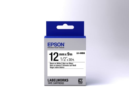 Epson C53S654021/LK-4WBN Ribbon black on white extra adhesive 12mm x 9m for Epson LabelWorks 4-18mm/36mm/6-12mm/6-18mm/6-24mm