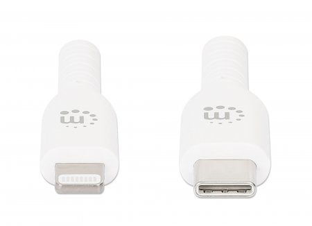 Manhattan USB-C to Lightning Cable, Charge & Sync, 0.5m, White, For Apple iPhone/iPad/iPod, Male to Male, MFi Certified (Apple approval program), 480 Mbps (USB 2.0), Hi-Speed USB, Lifetime Warranty