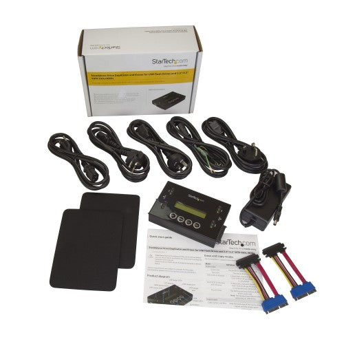 StarTech.com 1:1 Standalone Hard Drive Duplicator & Eraser, USB Thumb Drive and SATA HDD/SSD Disk Cloner & Eraser, LCD display, TAA Compliant, OS Independent