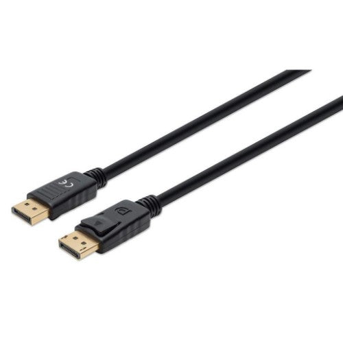 Manhattan DisplayPort 1.4 Cable, 8K@60hz, 2m, Suitable for ALL 8K, 4K & 1080p/HD uses - when upgrading now or have it ready for when you need it, PVC Cable, Male to Male, With Latches, Fully Shielded, Black, Lifetime Warranty, Equivalent to DP14MM2M