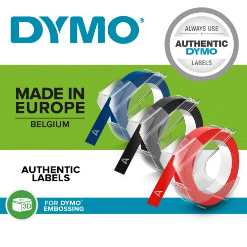 Dymo S0847730 Embossing tape 3D black 9mmx3m Pack=3 for Dymo 3D 9mm