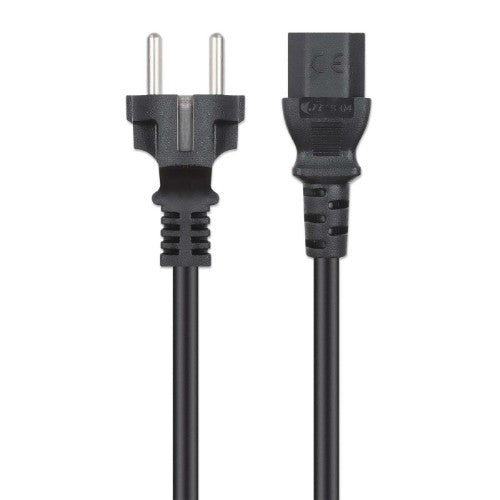 Manhattan Mains Power Cord/Cable, Euro 2-pin plug (CEE 7/4 Schuko) to C13 Female (kettle lead), 5m, 10A, Black, Lifetime Warranty