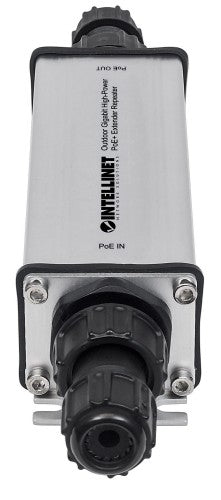 Intellinet Outdoor Gigabit High-Power PoE+ Extender Repeater, IEEE 802.3at/af Power over Ethernet (PoE+/PoE), Extends Range up to 100m, Metal, IP65