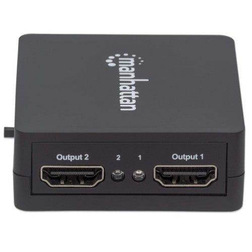 Manhattan HDMI Splitter 2-Port , 1080p, Black, Displays output from x1 HDMI source to x2 HD displays (same output to both displays), USB-A Powered (cable included, 0.7m), Three Year Warranty