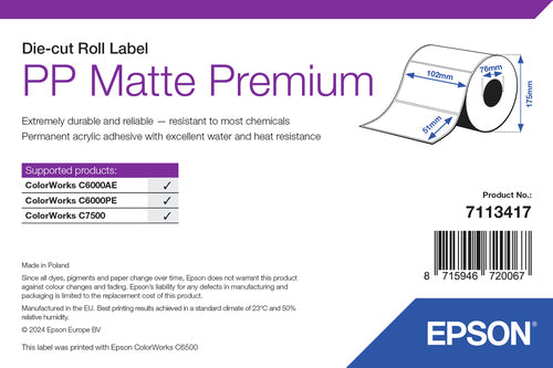 Epson PP Matte Label Premium, Die-cut Roll, 102mm x 51mm, 2310 Labels