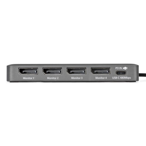 StarTech.com USB-C to Quad-Monitor Workstation Adapter, 4K 60Hz DisplayPort, 140W PD Passthrough for Laptop Charging, USB Port for Wireless Keyboard / Mouse, TAA