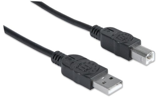 Manhattan USB-A to USB-B Cable, 3m, Male to Male, 480 Mbps (USB 2.0), Hi-Speed USB, Black, Lifetime Warranty, Equivalent to USB2HAB3M.