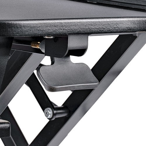 StarTech.com Corner Sit Stand Desk Converter with Keyboard Tray - Large Surface (35" x 21") - Height Adjustable Ergonomic Desktop/Tabletop Standing Workstation - Supports Dual Monitors