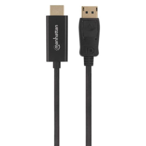 Manhattan DisplayPort 1.2 to HDMI Cable, 4K@60Hz, 1m, Male to Male, DP With Latch, Black, Not Bi-Directional, Three Year Warranty, Equivalent to 3F-DP-HDMI-4K60-HDR