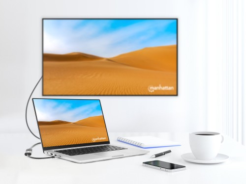 Manhattan USB-C to HDMI Cable, 4K@60Hz, 5 Gbps (USB 3.2 Gen1 aka USB 3.0), 11cm, Black/Silver, Male to Male, Three Year Warranty