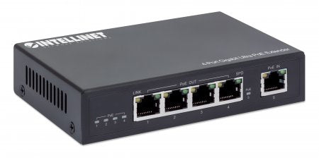 Intellinet 4-Port Gigabit Ultra PoE Extender, Adds up to 100 m (328 ft.) to PoE Range, 90 W PoE Power Budget, Four PSE Ports with up to 30 W Output, IEEE 802.3bt/at/af Compliant, Metal Housing