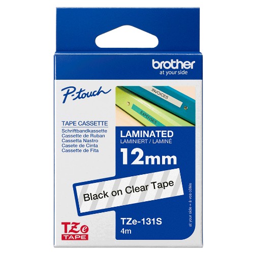 Brother TZE-131S DirectLabel black on Transparent Laminat 12mm x 4m for Brother P-Touch TZ 3.5-18mm/6-12mm/6-18mm/6-24mm/6-36mm