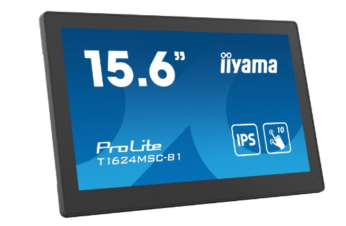 iiyama 15.6” Full HD PCAP 10pt touchscreen monitor with IPS panel technology, integrated media player and a hinged stand on the back