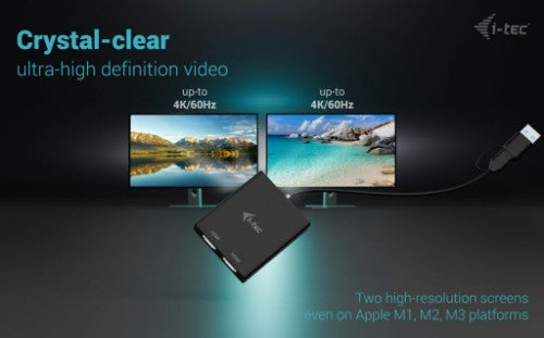 i-tec USB-A/USB-C Dual 4K/60 Hz HDMI Video Adapter