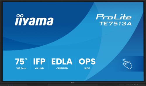 iiyama TE7513A-B1AG Signage Display Interactive flat panel 190.5 cm (75") Wi-Fi 500 cd/m² 4K Ultra HD Black Touchscreen Built-in processor Android 18/7