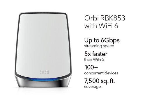 NETGEAR Orbi RBK853 AX6000 WiFi 6 Mesh System Tri-band (2.4 GHz / 5 GHz / 5 GHz) Wi-Fi 6 (802.11ax) Grey 4 Internal