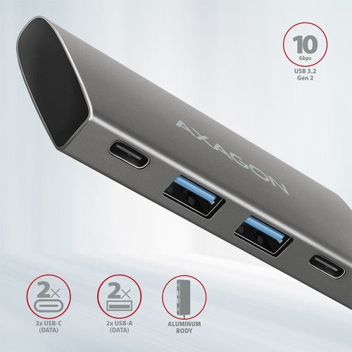 Axagon HMC-4G2 USB 3.2 Gen 2 10 Gbps hub, 2x USB-A, 2x USB-C, 13cm USB-C cable