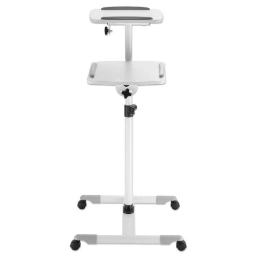 Manhattan Mobile Cart for Projectors and Laptops, Two Trays for Devices up to 10kg, Trays Tilt and Swivel, Height Adjustable, Grey/White, Lifetime Warranty