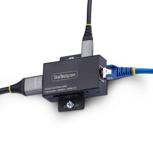 StarTech.com HDMI Extender Over CAT5e/CAT6, 4K 60Hz, Up to 200ft (60m), Transmitter and Receiver Kit, Power Over Cable, Compact Form Factor