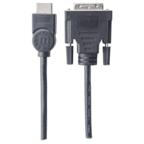 Manhattan HDMI to DVI-D 24+1 Cable, 1.8m, Male to Male, Black, Dual Link, Compatible with DVD-D, Lifetime Warranty, Equivalent to HDMIDVIMM6