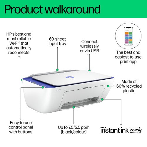 HP DeskJet 2821e Wireless All-in-One Color Printer, Instant Ink; Copier, Scanner