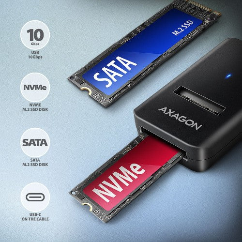 Axagon ADM2-CM USB-C 10Gbps - M.2 NVMe & SATA SSD adapter, 10cm USB-C cable