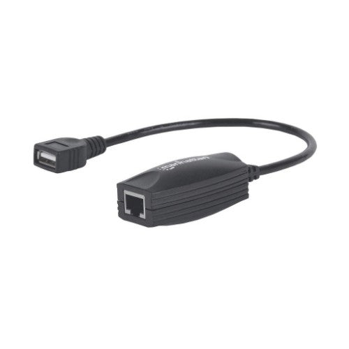 Manhattan USB-A Line Extender, for use with RJ45 network cable (not included), extends USB Device up to 60m, bus power, Cat5e/Cat6/Cat6A RJ45 network cables suitable, Black, Three Year Warranty
