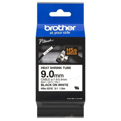 Brother HSE-221E Heat Shrink Tubes black on white 8,8mm x 1,5m for Brother P-Touch TZ 3.5-18mm HSE/24mm HSE/36mm HSE