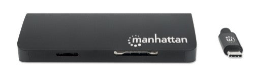 Manhattan USB-C Dock/Hub with Card Reader, Ports (x5): Ethernet, USB-A (3) and USB-C, 5 Gbps (USB 3.2 Gen1 aka USB 3.0), With Power Delivery (100W) to USB-C Port (Note additional USB-C wall charger and USB-C cable needed), Universal for all devices, Alumi