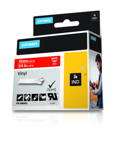 Dymo 1805422 Ribbon Vinyl white on red 12mmx5,5m for Dymo Rhino 6-19mm/24mm