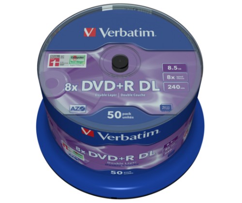 Verbatim DVD+R Double Layer 8x Matt Silver 50pk Spindle