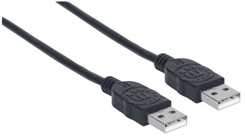 Manhattan USB-A to USB-A Cable, 1m, Male to Male, 480 Mbps (USB 2.0), Hi-Speed USB, Black, Lifetime Warranty, equivalent to USB2AA1M.