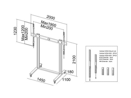 Multibrackets M Public Display Stand 210 Dual Pillar 150kg MAX Wheelbase