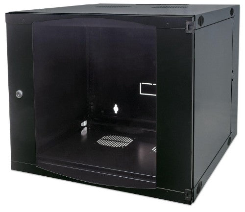 Intellinet 19" Network Cabinet - Wall Mount (Double Section Hinged Swing Out), 9U, 600mm Deep, Black, Flatpack, Max 30kg, Swings out for access to back of cabinet when installed on wall, 19", Usable Depth 385mm, Parts for wall installation not included