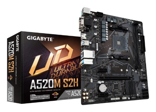GIGABYTE A520M S2H Motherboard - Supports AMD Ryzen 5000 Series AM4 CPUs, 4+3 Phases Pure Digital VRM, up to 5100MHz DDR4 (OC), PCIe 3.0 x4 M.2, GbE LAN, USB 3.2 Gen 1