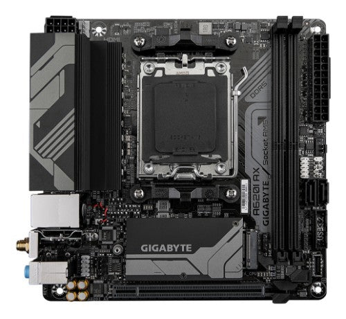 GIGABYTE A620I AX Motherboard - Supports AMD Ryzen 8000 CPUs, 5+2+1 Phases Digital VRM, up to 6400MHz DDR5 (OC), 1xPCIe 4.0 M.2, Wi-Fi 6E, 2.5GbE LAN, USB 3.2 Gen 2