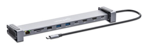 Manhattan USB-C Dock/Hub with Card Reader and MST, Ports (x7): Ethernet, HDMI (x2 4k@60Hz), USB-A (x3) and USB-C, with Power Delivery (PD) 100W- requires external USB-C charger (not included). USB powered (no external power supply required) when PD is not