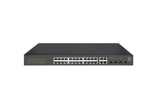LevelOne Hilbert 28-Port Gigabit PoE Smart Lite Switch, 24 PoE Outputs, 4 x Gigabit SFP/RJ45 Combo, 802.3at/af PoE, 380W PoE Power Budget