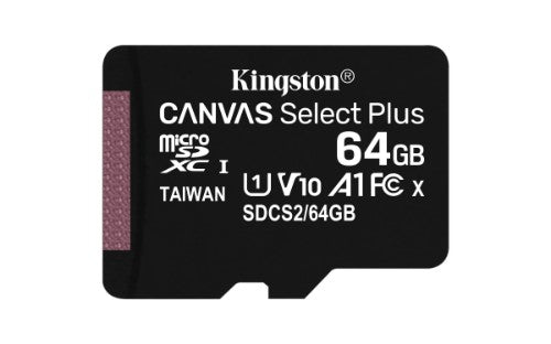 Kingston Technology Canvas Select 64GB micSDXC Plus 100R A1 C10 Card + ADP