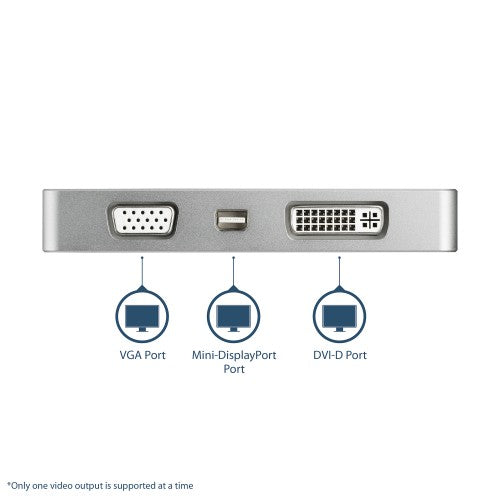 StarTech.com USB C Multiport Video Adapter with HDMI, VGA, Mini DisplayPort or DVI - USB Type C Monitor Adapter to HDMI 1.4 or mDP 1.2 (4K) - VGA or DVI (1080p) - Silver Aluminum