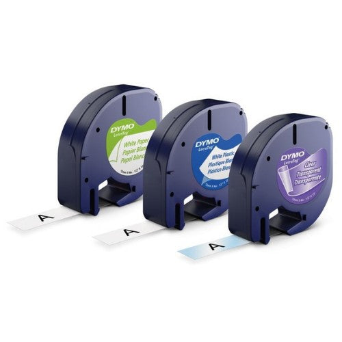Dymo 91241/S0721800 DirectLabel-etikettes bundle white yellow silver 12mm x 4m Pack=3 for Dymo LetraTag