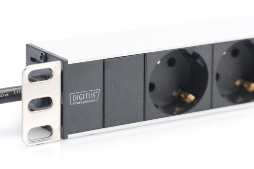 Digitus aluminum outlet strip, 8 safety outlets, 2 m supply safety plug