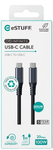 eSTUFF ES604175 USB cable USB4 Gen 2x2 1 m USB C 20 Gbit/s 100 W Black