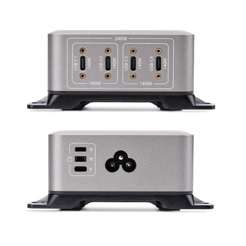 StarTech.com 4-Port Multi-Device USB-C Charger, 240W Total, Single Port 140W EPR, PD 3.1, Screw Locking Ports, Boardrooms, Bracket incl. for Surface Mounting