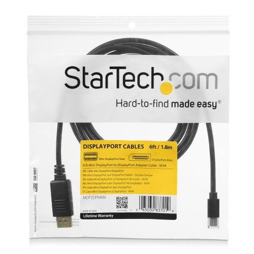 StarTech.com 6ft (2m) Mini DisplayPort to DisplayPort 1.2 Cable - 4K x 2K UHD Mini DisplayPort to DisplayPort Adapter Cable - Mini DP to DP Cable for Monitor - mDP to DP Converter Cord