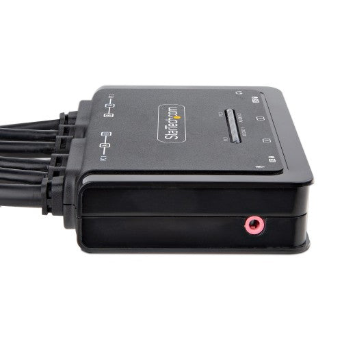 StarTech.com 2-Port Dual-Monitor DisplayPort Cable KVM Switch, 4K 60Hz, Compact KVM with 5ft/1.5m USB-A/DisplayPort/Audio Integrated Cables, Bus Powered - Remote Push Button/Hotkey Switching