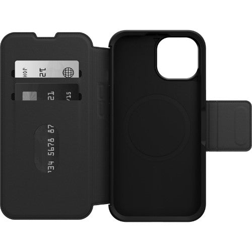 OtterBox Strada Series Folio MagSafe for iPhone 15, Shadow (Black)